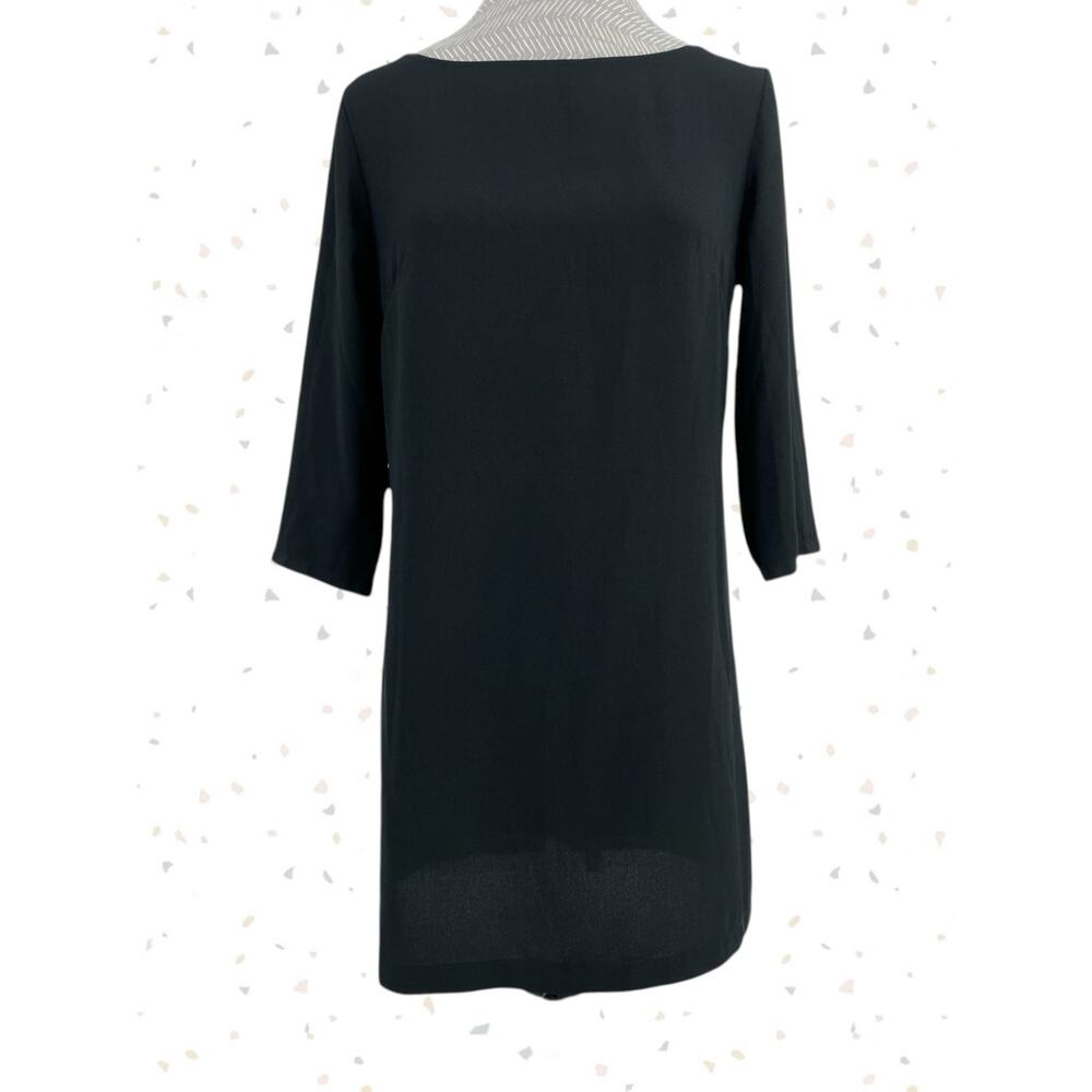 Leith Little Black Dress Sleeves Keyhole Back Classic Shift Dress Size S - NEW